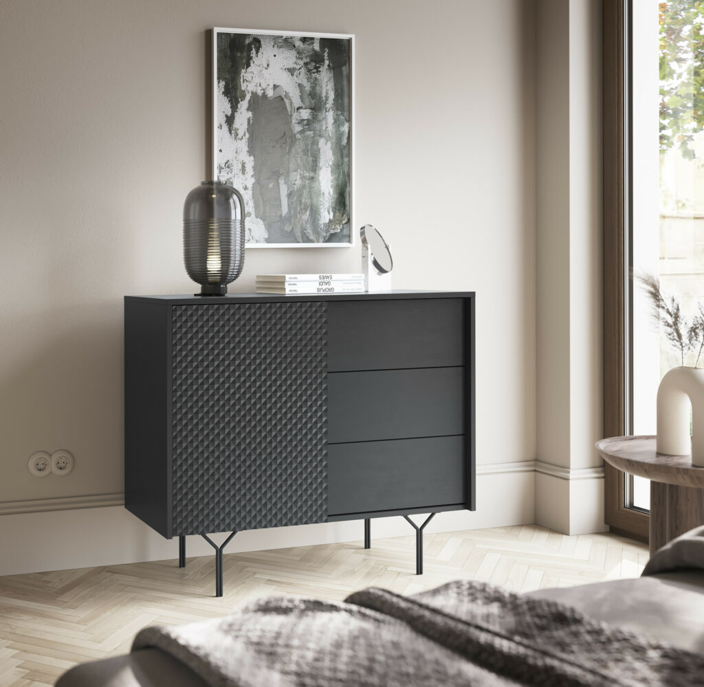 Rimo 97cm Sideboard with decorative details in Black Graphite Finish
