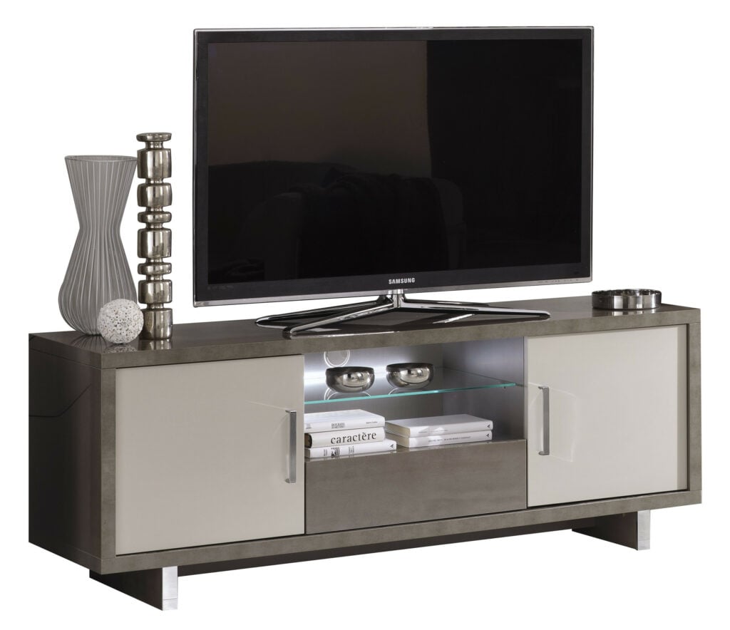 Roma TV Stand 160 cm in Grey Warm High Gloss and Grey Matt Effect