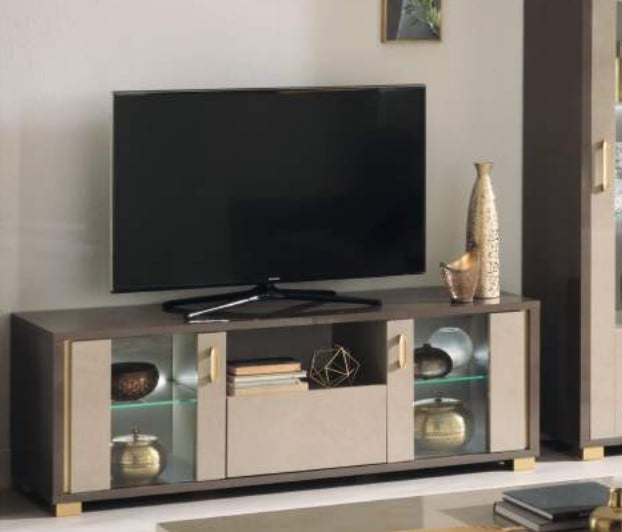 Cesar 160cm TV Stand in Glossy Bronze and Clay Stone