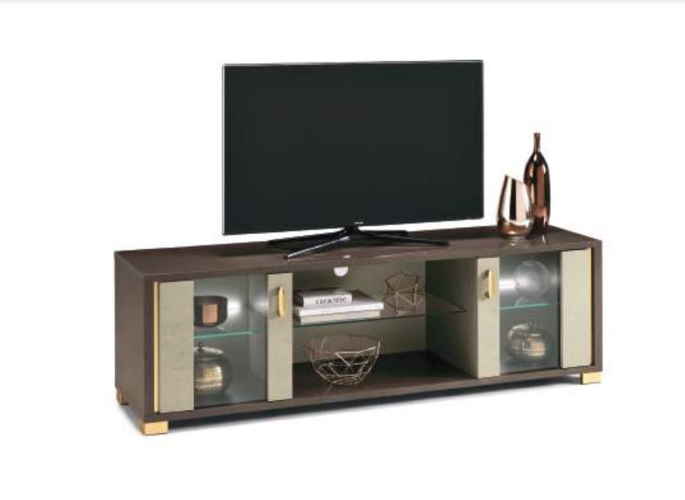 Cesar 180cm TV Stand in Glossy Bronze and Clay Stone