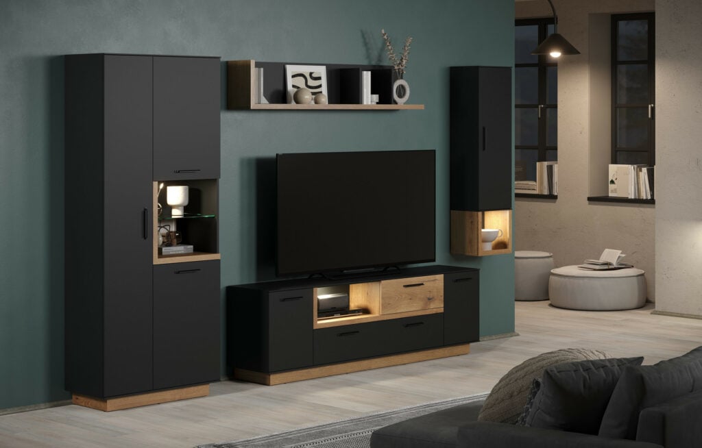 Sonia 315cm Modern Wall Composition in Anthracite and Oak