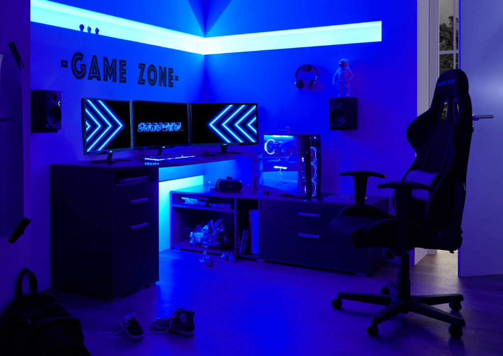 Gamer Large Corner Gaming Desk in Matt Grey finish
