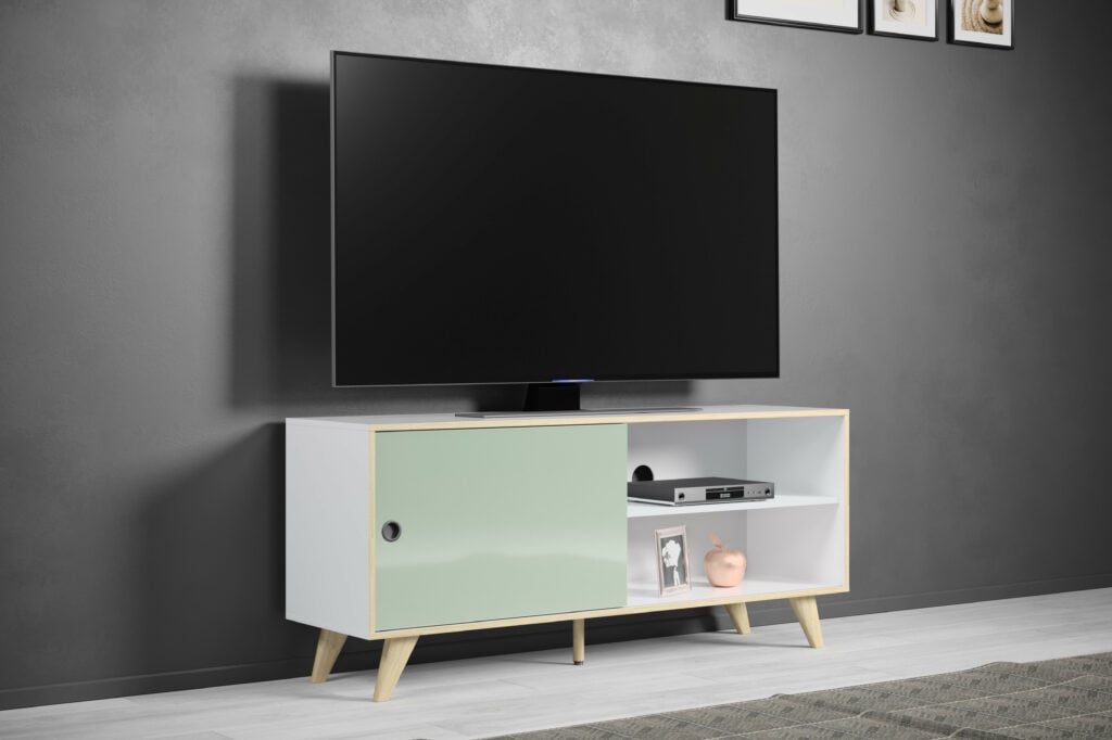 Adele 145cm TV Stand in White and Green High Gloss Lacquer Finish