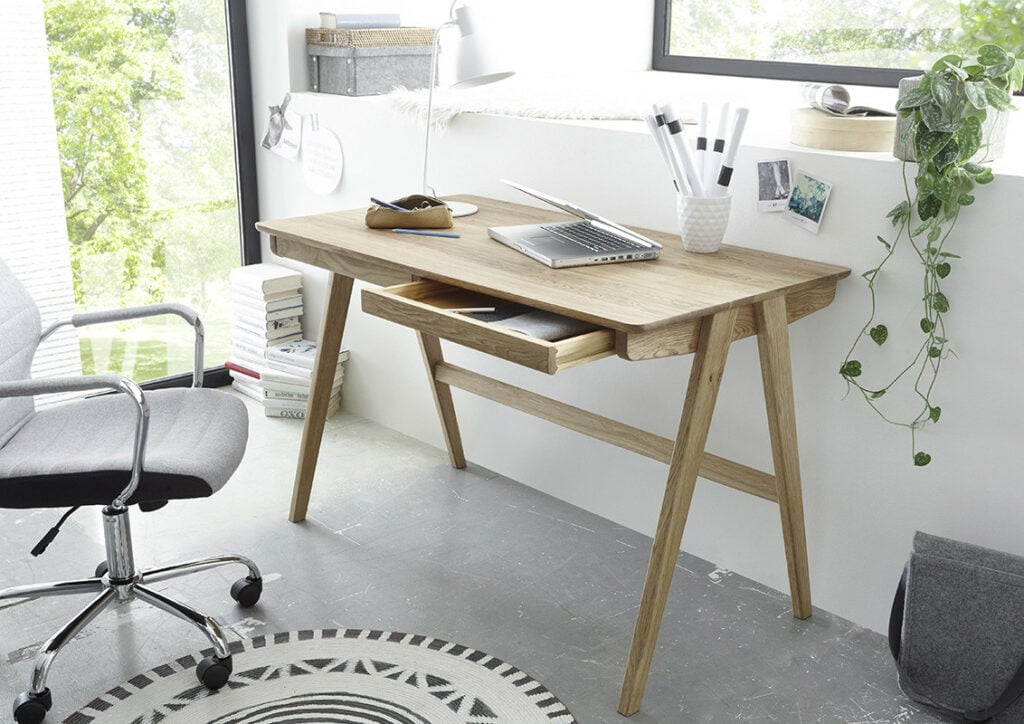 Delia office desk in solid oak finish with drawers
