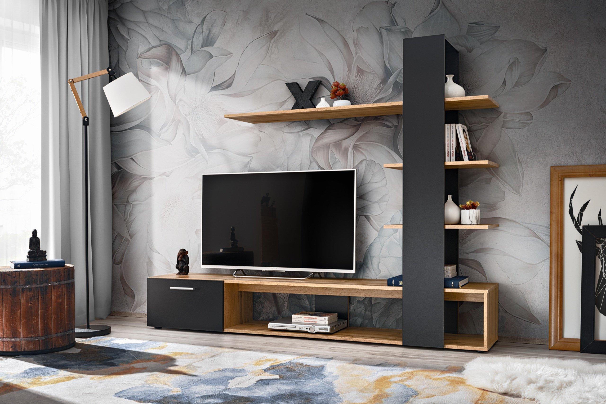 Evo 190cm Entertainment Compact Wall Unit In White and Black