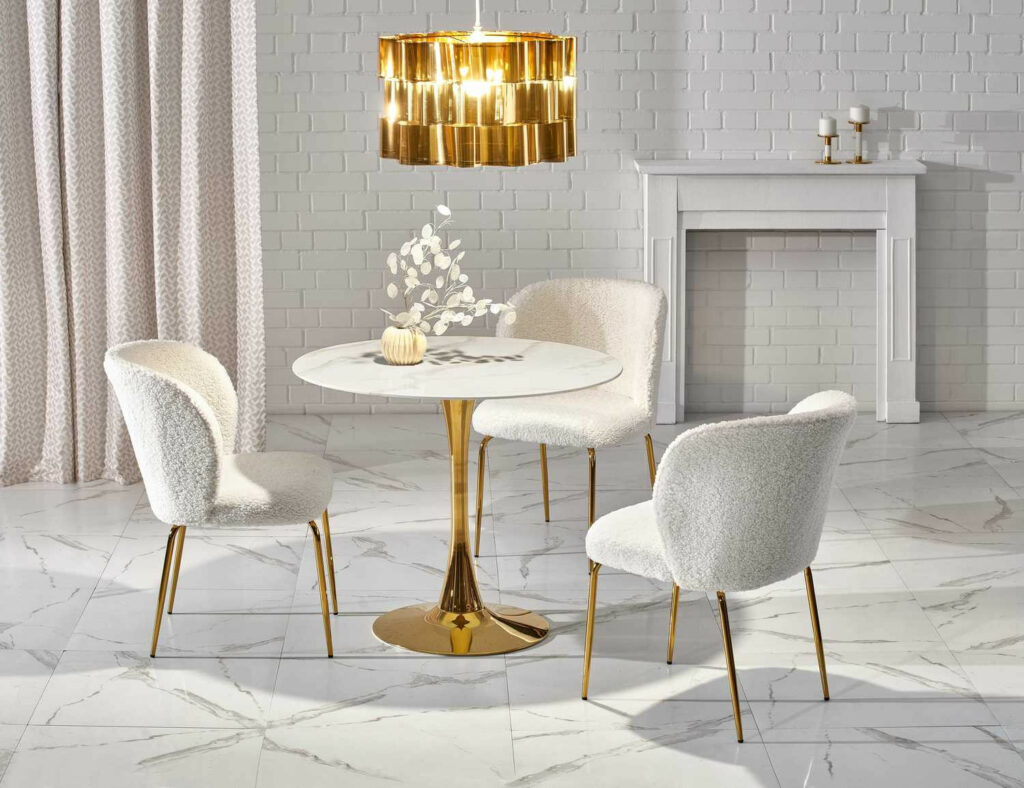 Cashmire Round White Glass Dining Table 90cm with Gold Leg