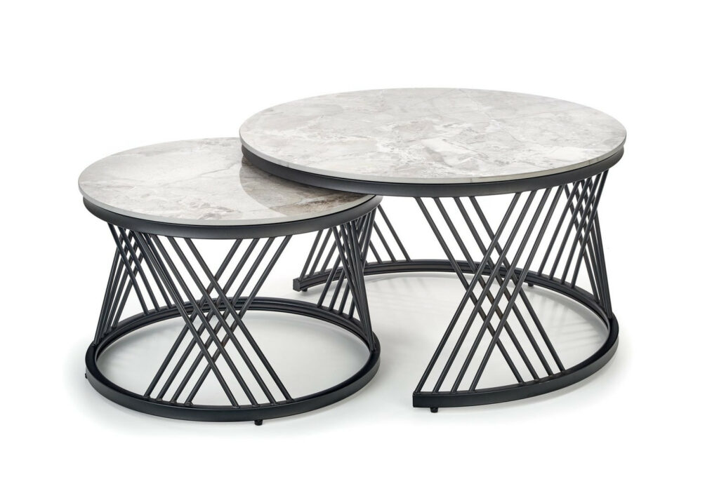 Flamingo Set of Two Round Coffee Tables with Grey Ceramic Top