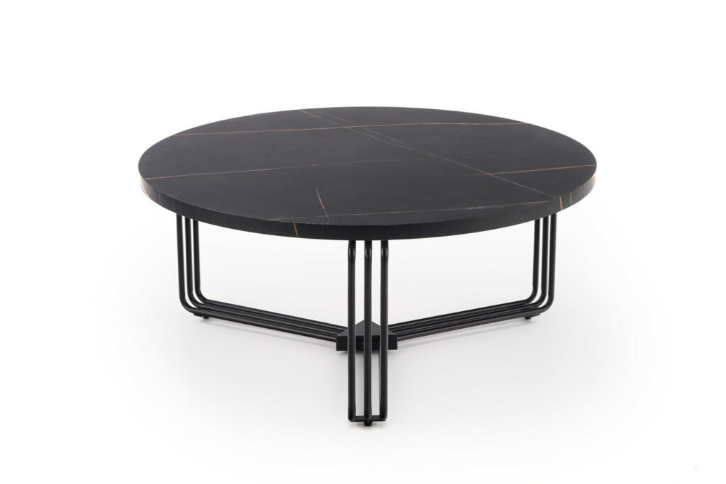 Antica 80cm Round Coffee Table in Black Marble Venner Finish