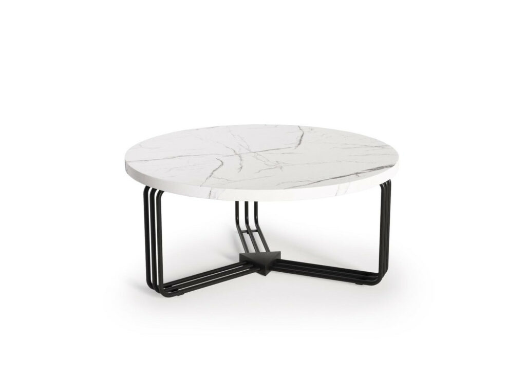 Antica 80cm Round Coffee Table in White Marble Venner Finish