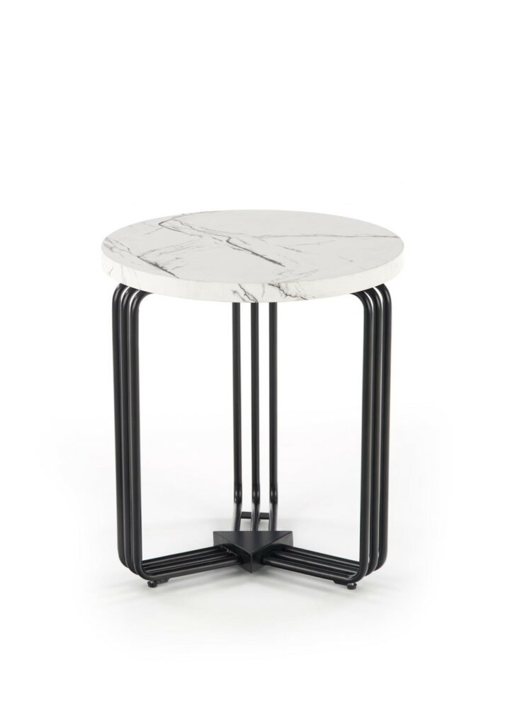 Antica 40cm Round Side Table in White Marble Venner Finish