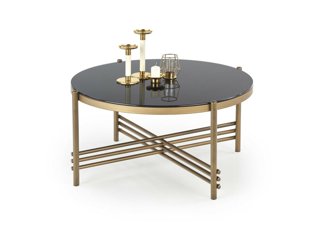 Ismena Gold Coffee Table with Black Glass Top