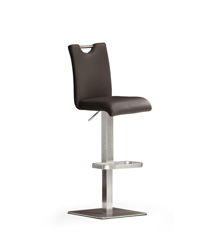 Bardo modern Bar Stool in Brown Leather and Stainless Steel