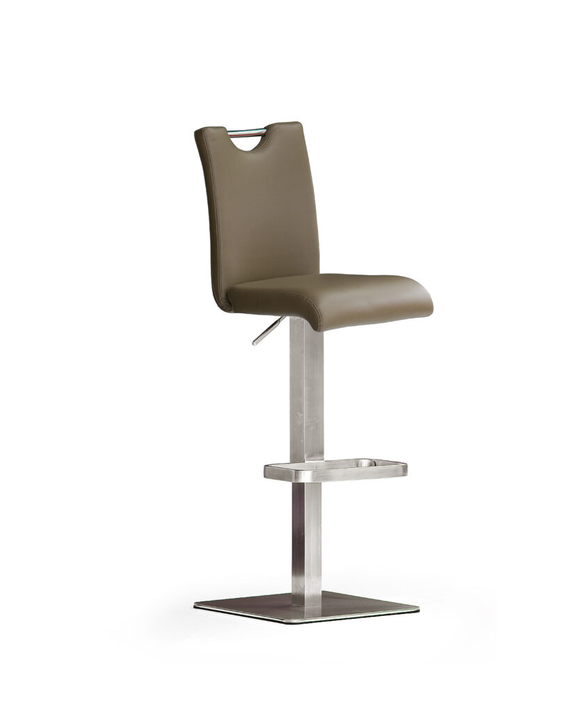 Bardo modern Bar Stool in Cappuccino Leather and Stainless Steel
