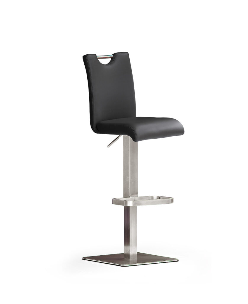Bardo modern Bar Stool in Black Leather and Stainless Steel