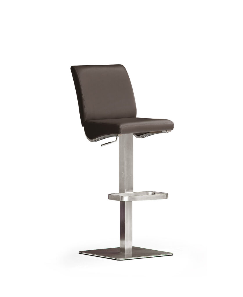 Diaz modern Bar Stool in Brown Leather and Stainless Steel