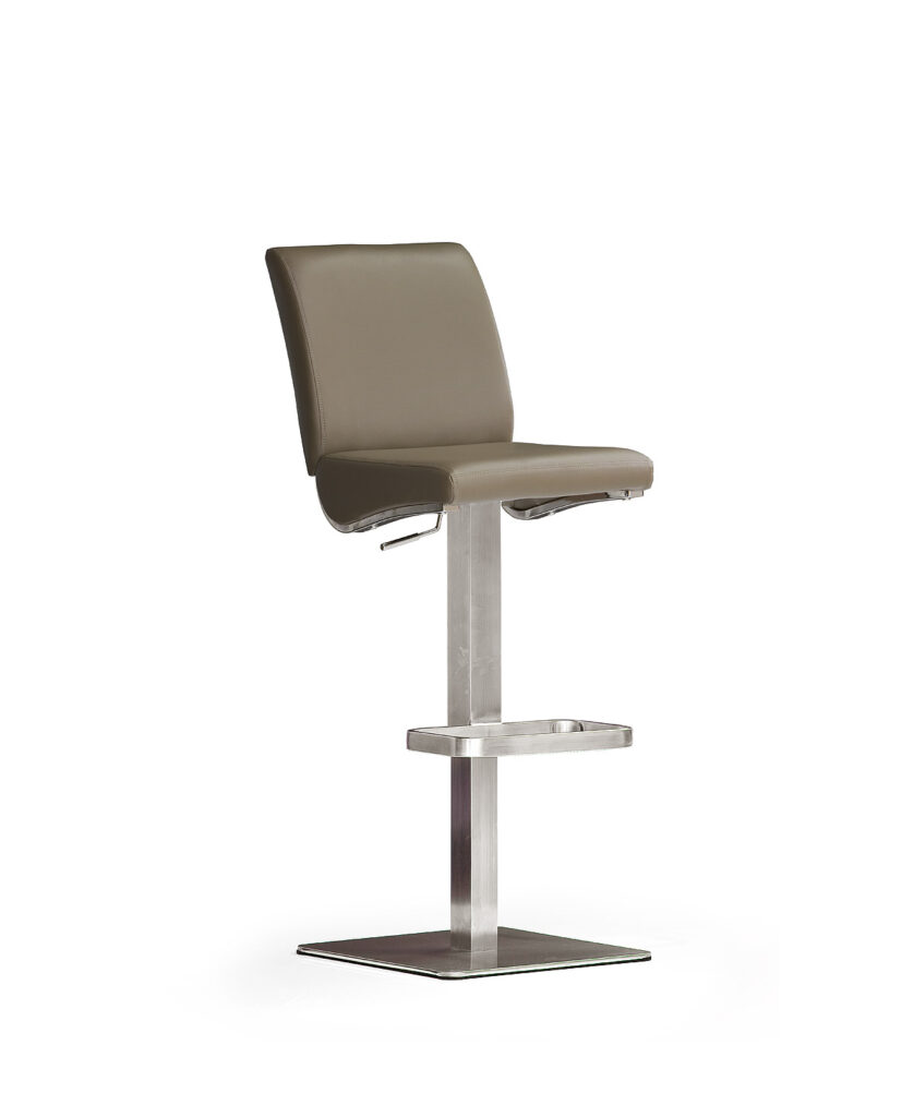 Diaz modern Bar Stool in Cappuccino Leather and Stainless Steel