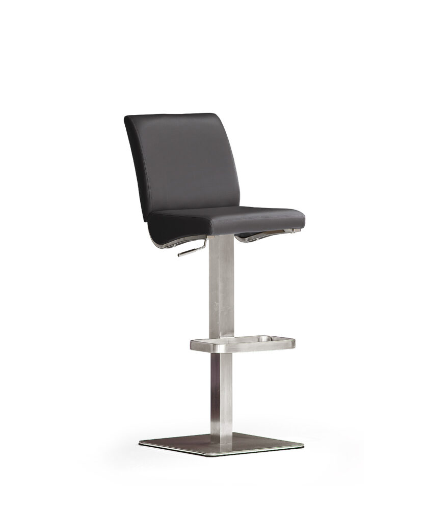 Diaz modern Bar Stool in Black Leather and Stainless Steel