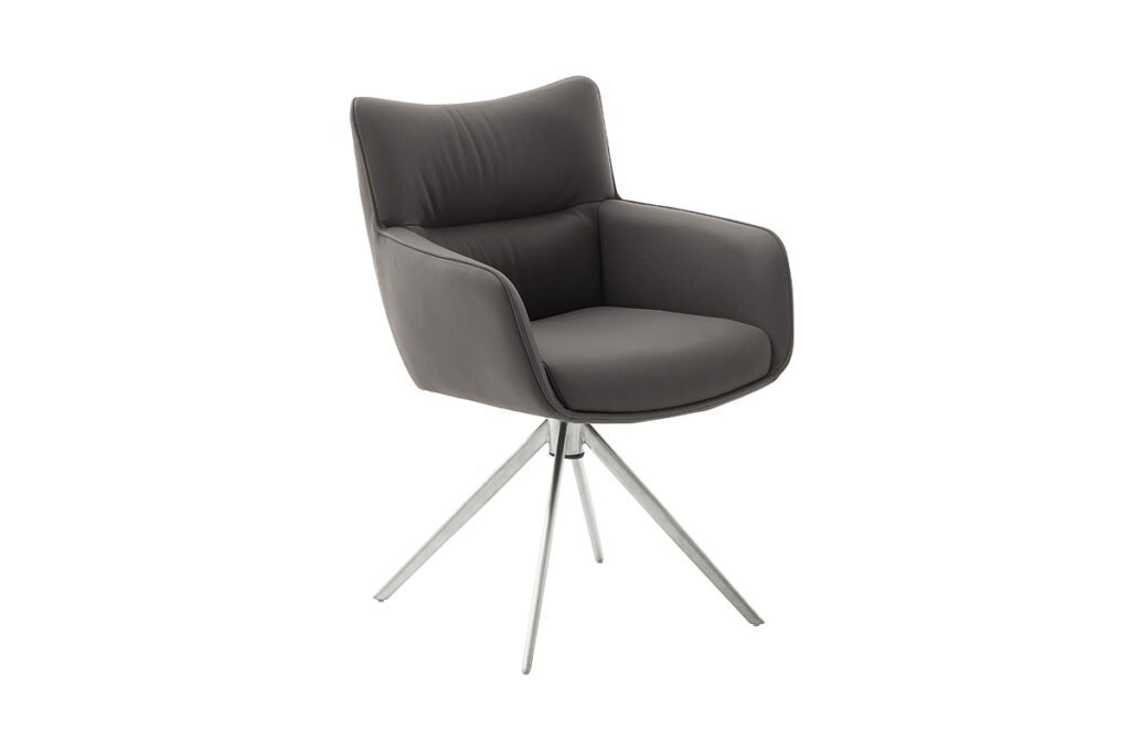 Limone Natural Leather Swivel Chair in Anthracite
