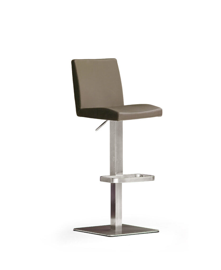 Lopez Modern Bar Stool in Cappuccino Leather and Stainless Steel