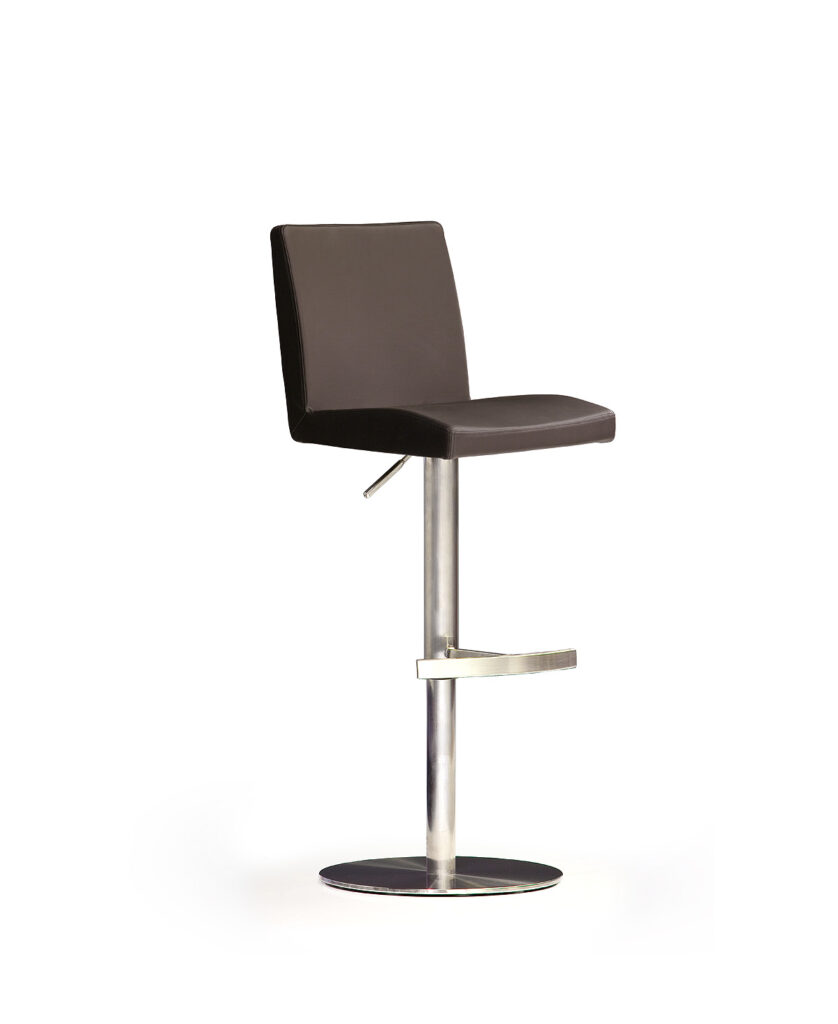 Lopez Modern Bar Stool in Brown Leather and Stainless Steel