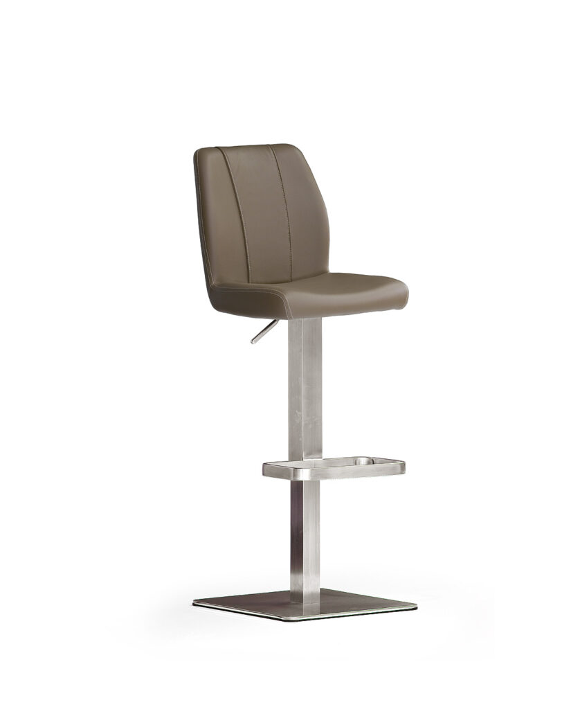 Naomi Modern Bar Stool in Cappuccino Leather and Stainless Steel