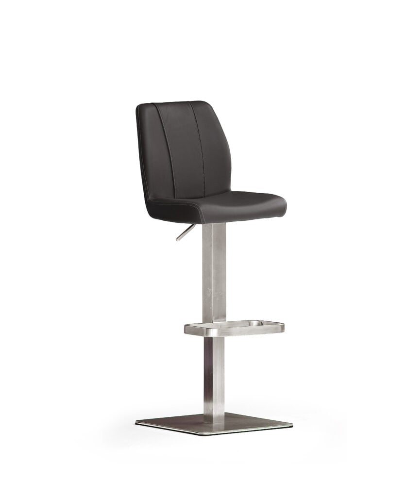 Naomi Modern Bar Stool in Black Leather and Stainless Steel