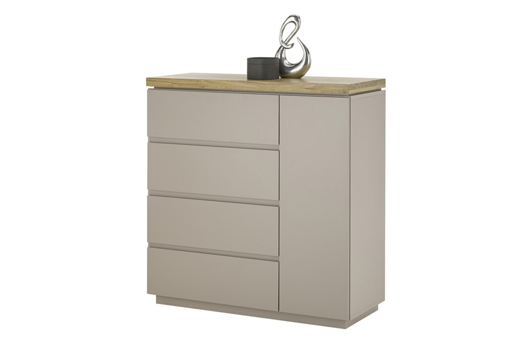 Palamo 100cm Highboard with Drawers in Beige with Accacia Wood Top