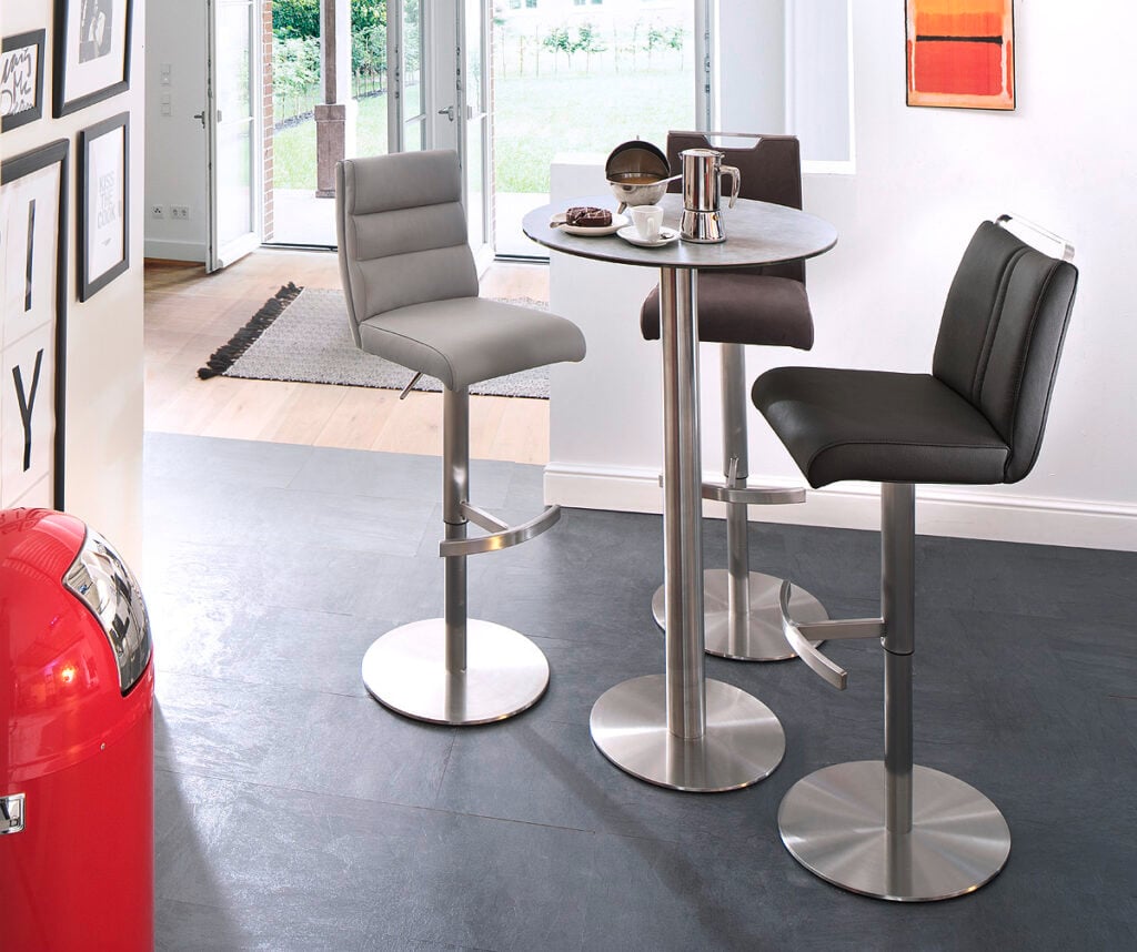 Zaria Bar Table in Stainless Steel with Grey Ceramic Top