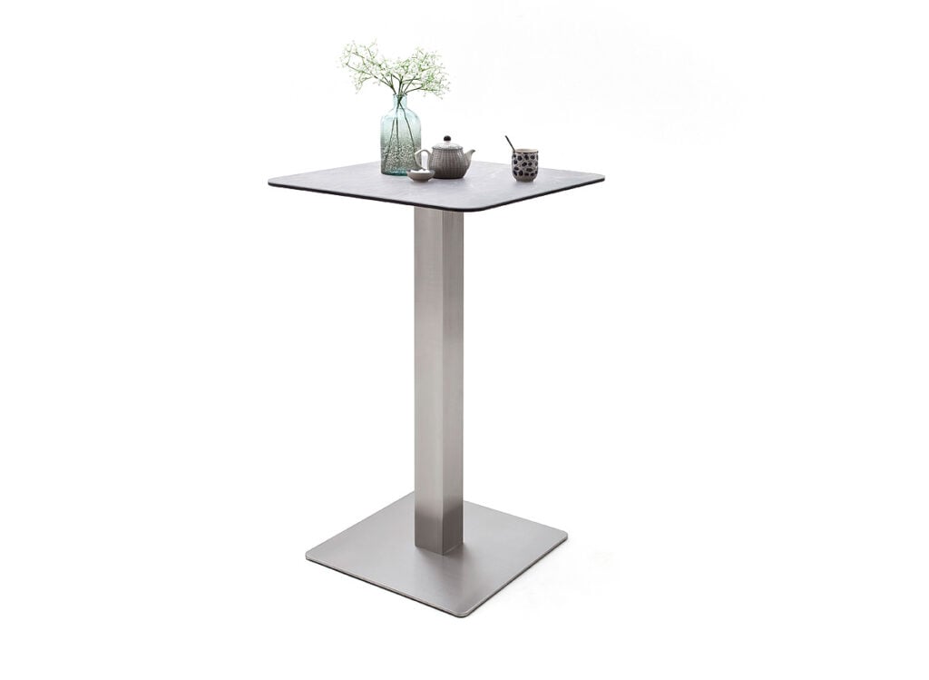 Zaria II Tall Bar Table in Stainless Steel and Grey Ceramic Top