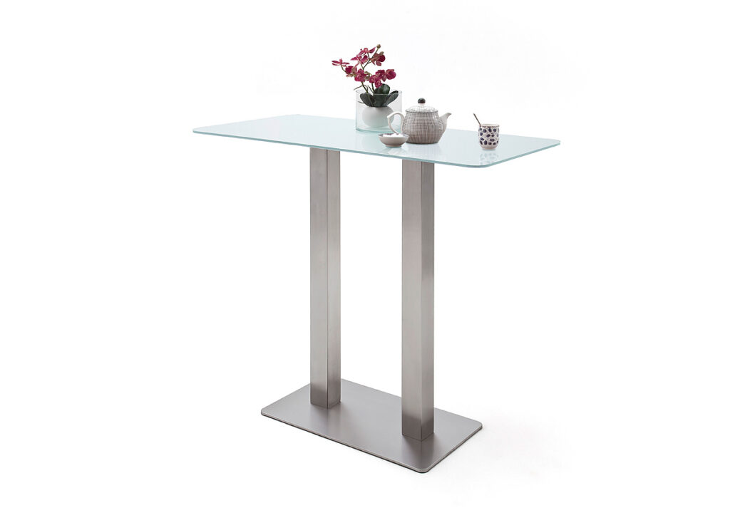 Zaria III Tall Bar Table in Stainless Steel and White Ceramic Top
