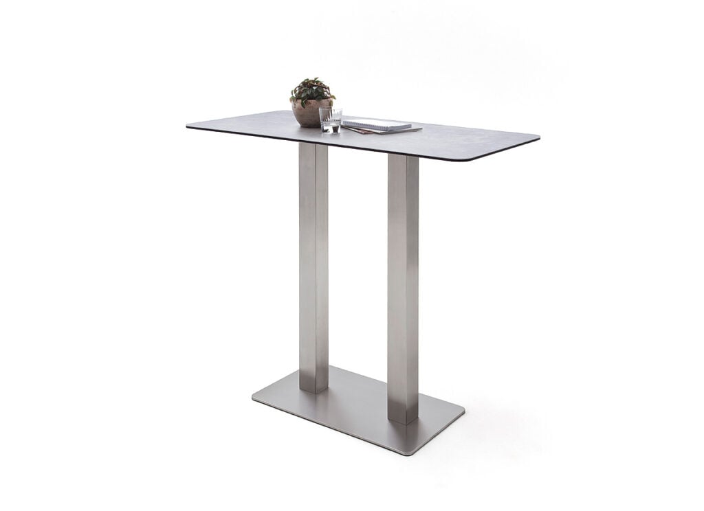 Zaria III Tall Bar Table in Stainless Steel and Grey Ceramic Top