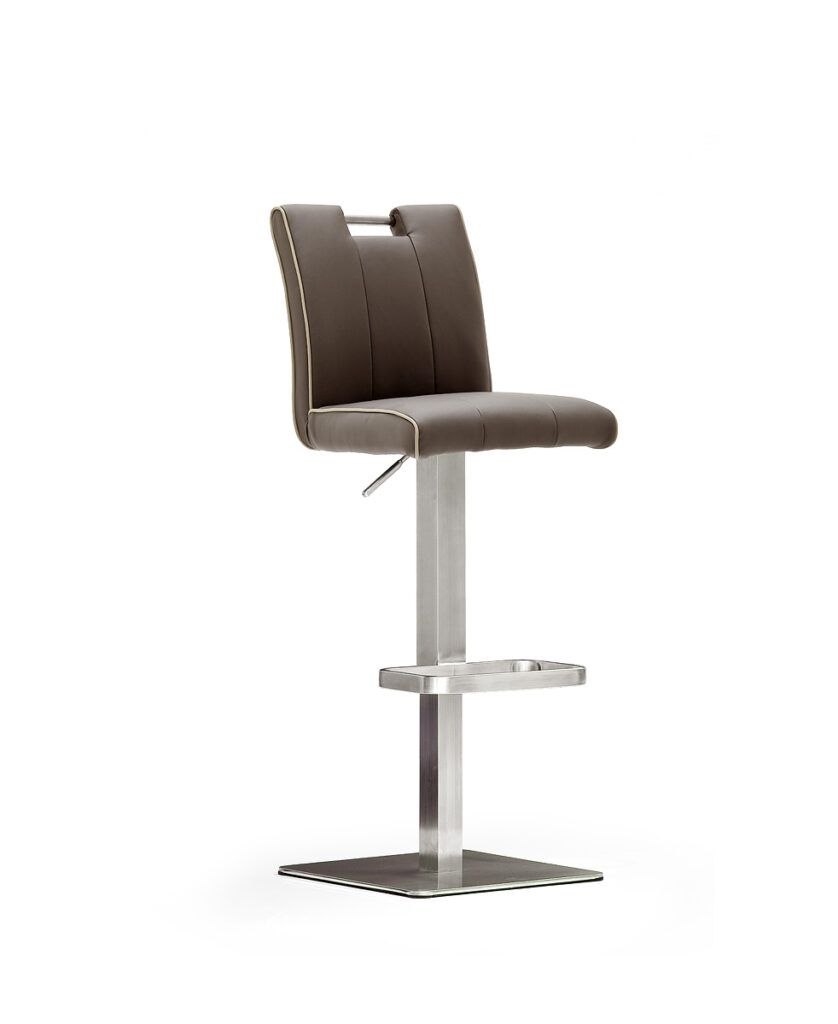Casio modern Bar Stool in Brown Leather and Stainless Steel