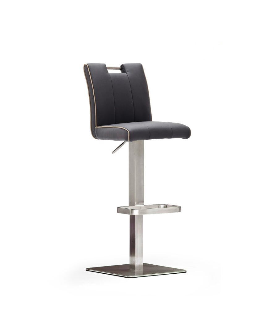Casio modern Bar Stool in Black Leather and Stainless Steel