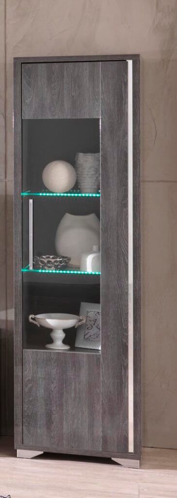 Mona Narrow Display Cabinet in Grey Glossy Wood