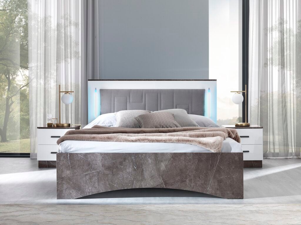 Irene Euro King Size Bed in High Gloss Finish with LED lights