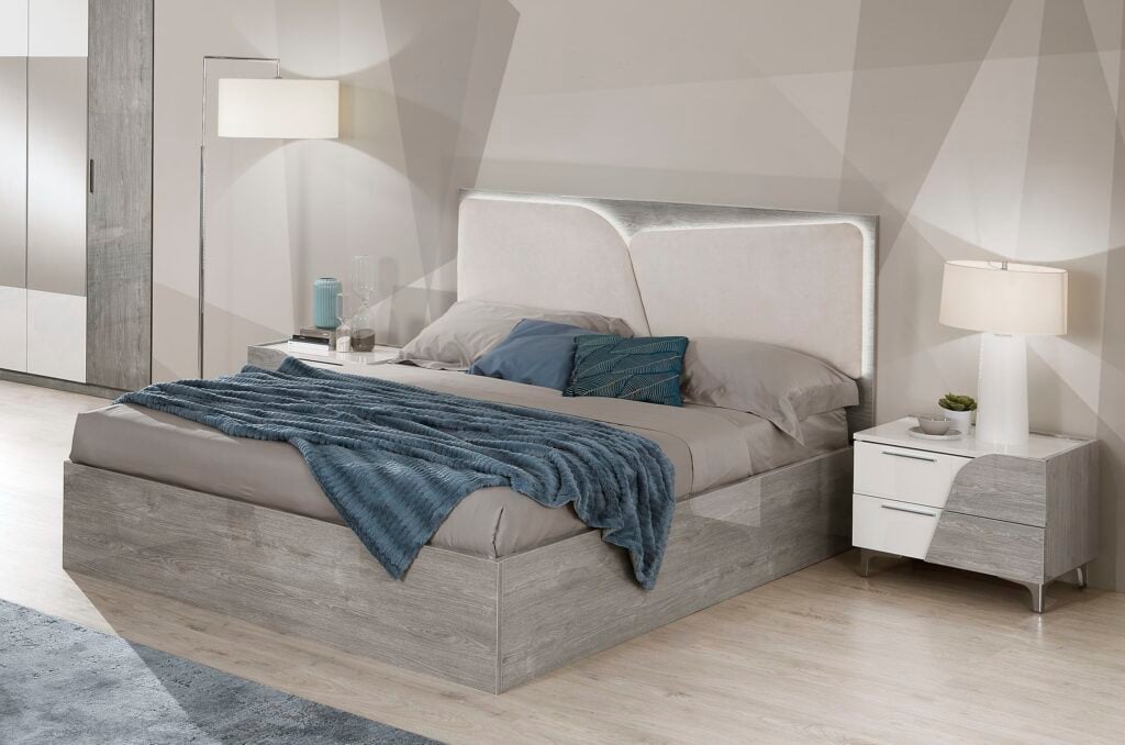 Margo Euro King Size Bed in Grey Oak High Gloss Finish