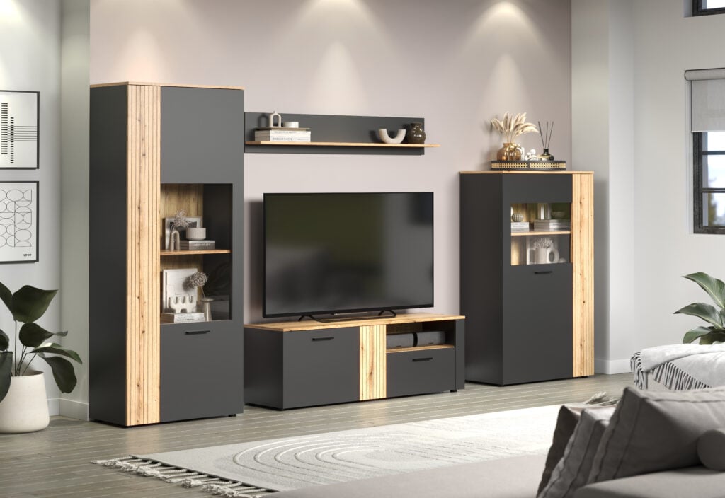 Esteban 330cm Lounge Furniture Set in Grey and Oak finish