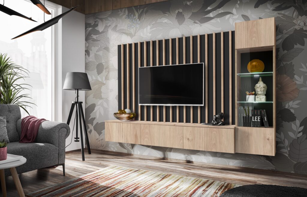 Werto 220cm Entertainment Compact Wall Unit In Hickory jackson Finish