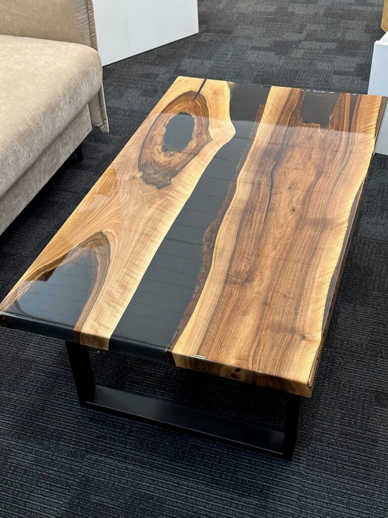 Aria 110x65cm Walnut Coffee Table with Grey Resin-In Stock