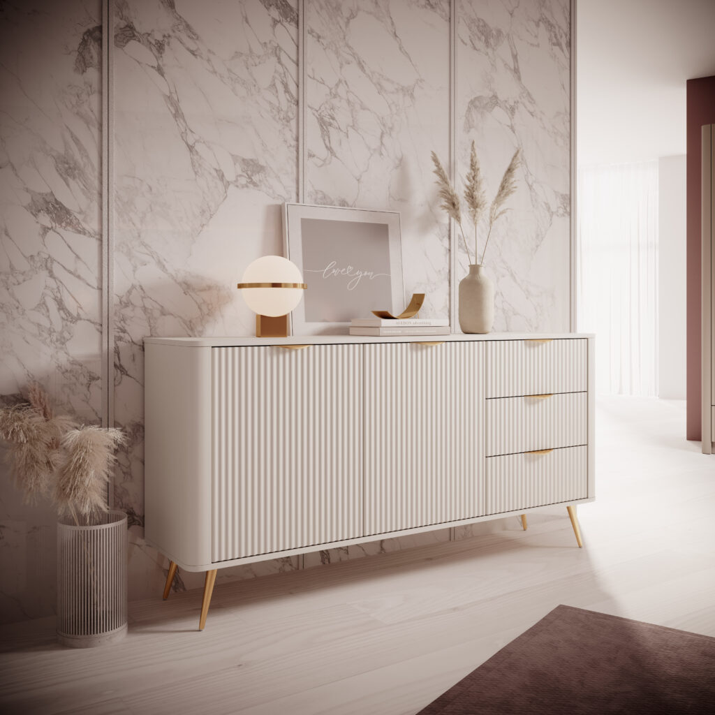 Luna 163cm Sideboard in Beige and Gold Finish