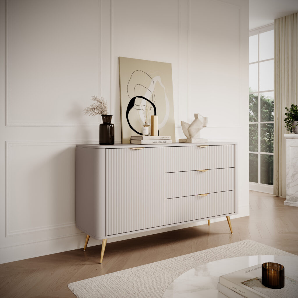 Luna 138cm Sideboard in Beige and Gold Finish