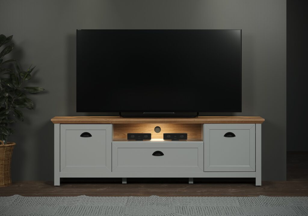 Riverside 171cm TV Stand in Light Grey With LED Lights