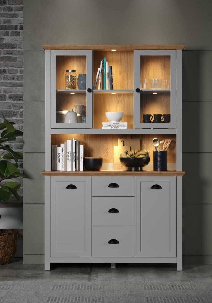 Riverside Display Cabinet in Light Grey With LED Lights