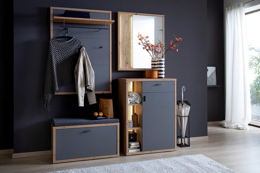 Lizzano “B” Hallway Furniture Set in Oak and Grey Matera Finish