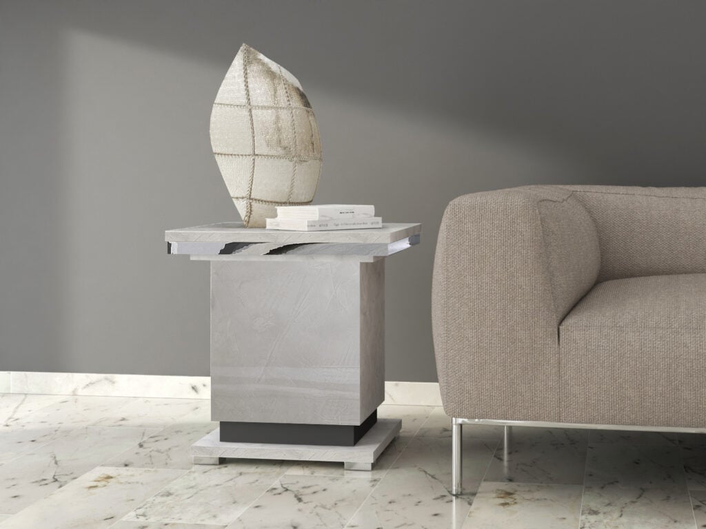 Windy Lamp Table Cream Stone and Grey High Gloss