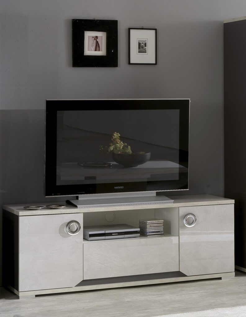 Windy 152cm TV Stand in Creme Stone and Grey High Gloss
