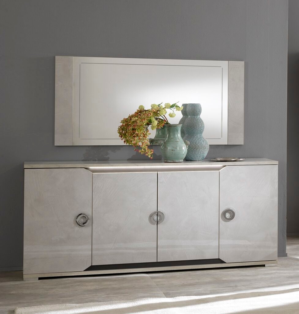 Windy 190cm 4 door Sideboard in Creme Stone and Grey High Gloss
