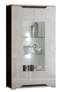 Windy 2 Door Display Cabinet in Cream Stone and Grey High Gloss