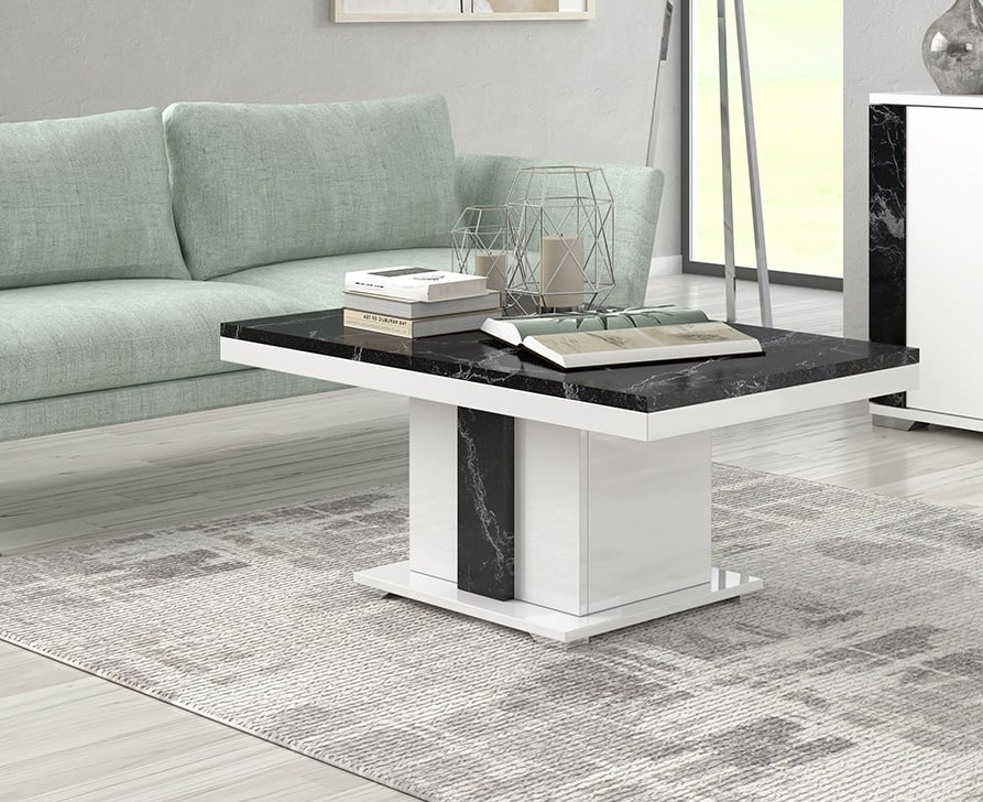 Nevada Coffee Table in White and Black Marble High Gloss
