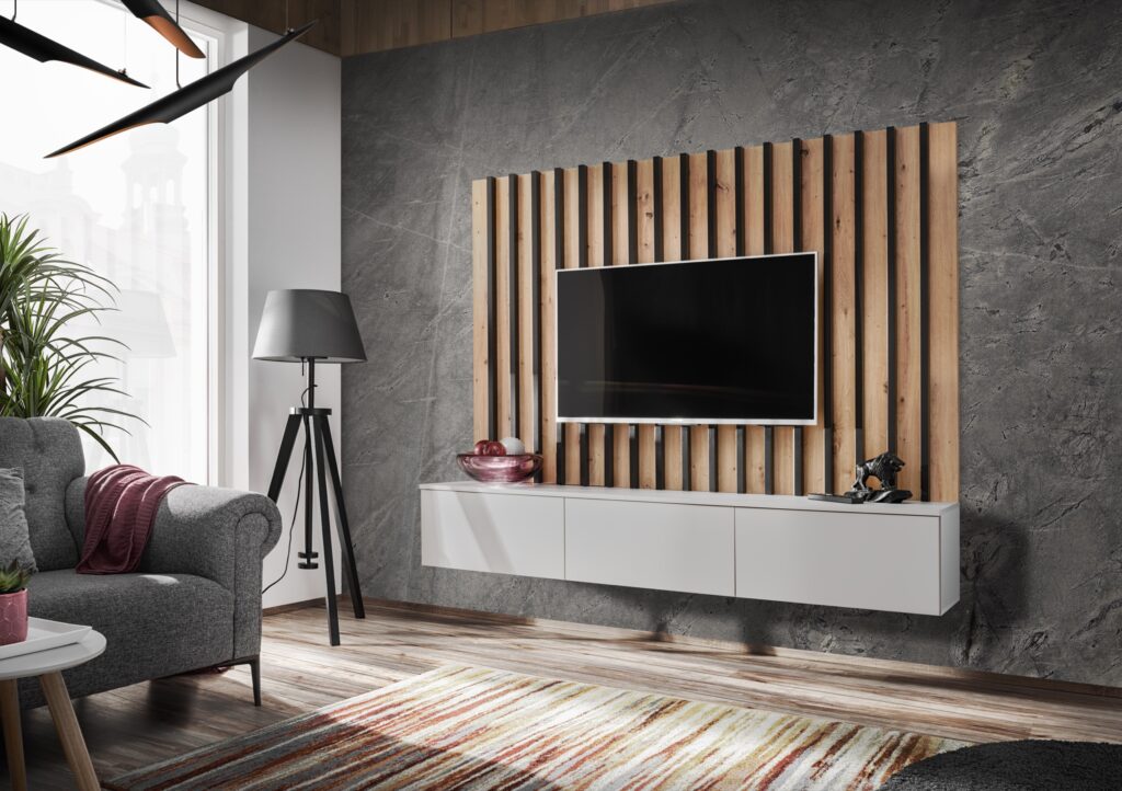 Werto 180cm Entertainment Floating Wall Unit In Pearl Grey Finish